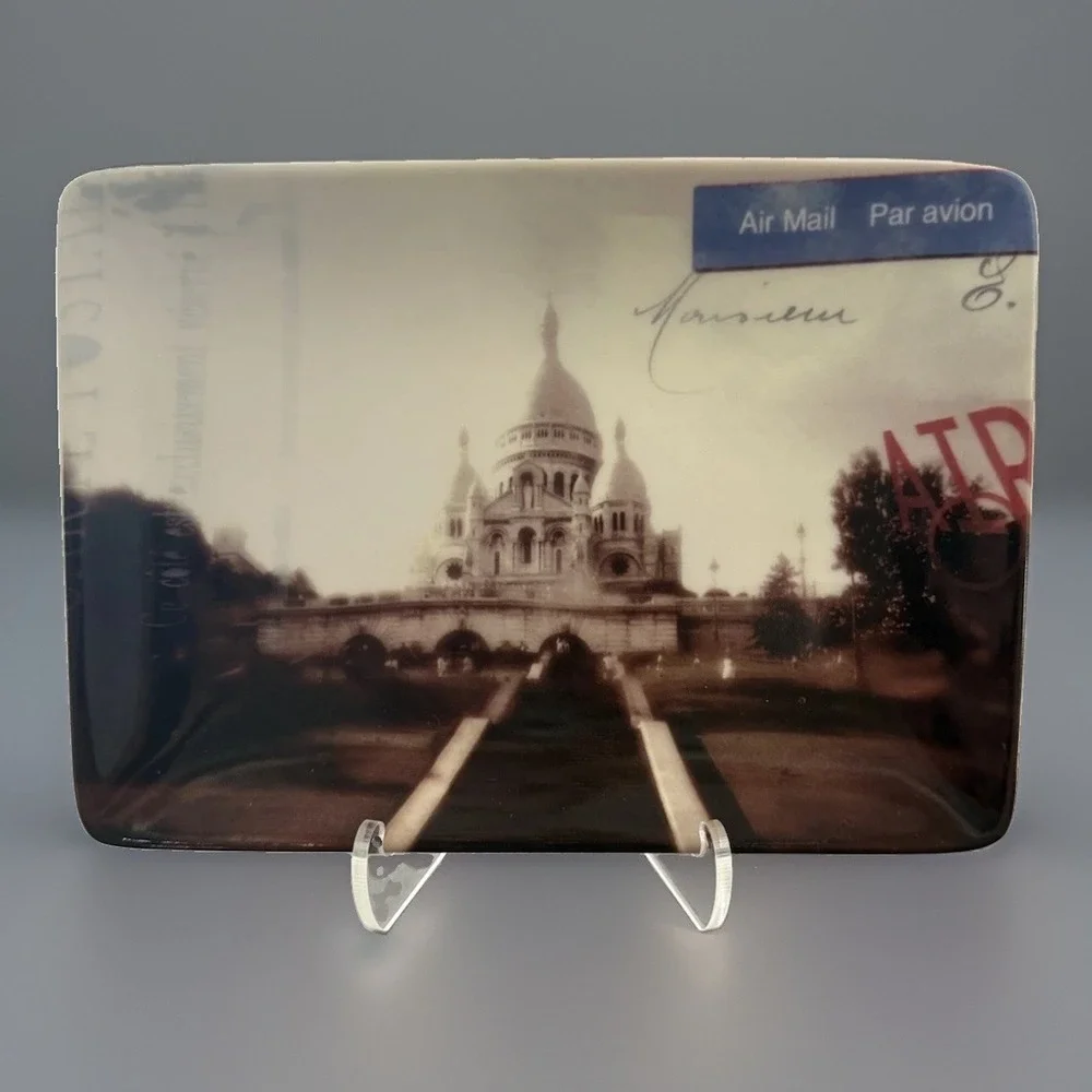 VTG Restoration Hardware Set 3 Paris Postcard Ceramic Trinket Appetizer Plate
